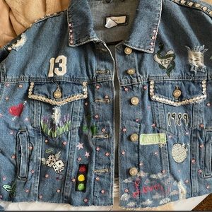 Hand painted and jeweled denim jacket